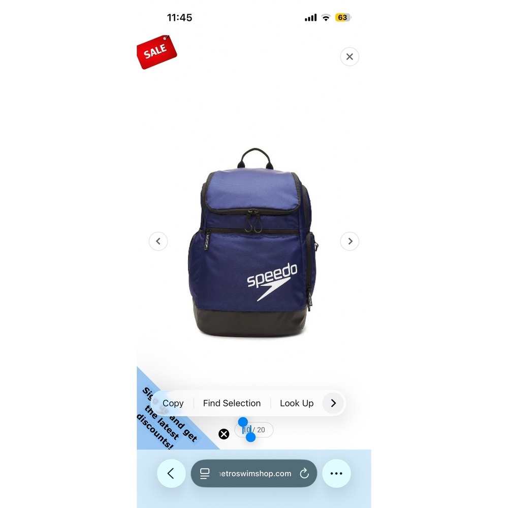 Speedo Teamster 2.0 Swim Backpack Navy Blue 35L Swimming Gear Bag Unisex